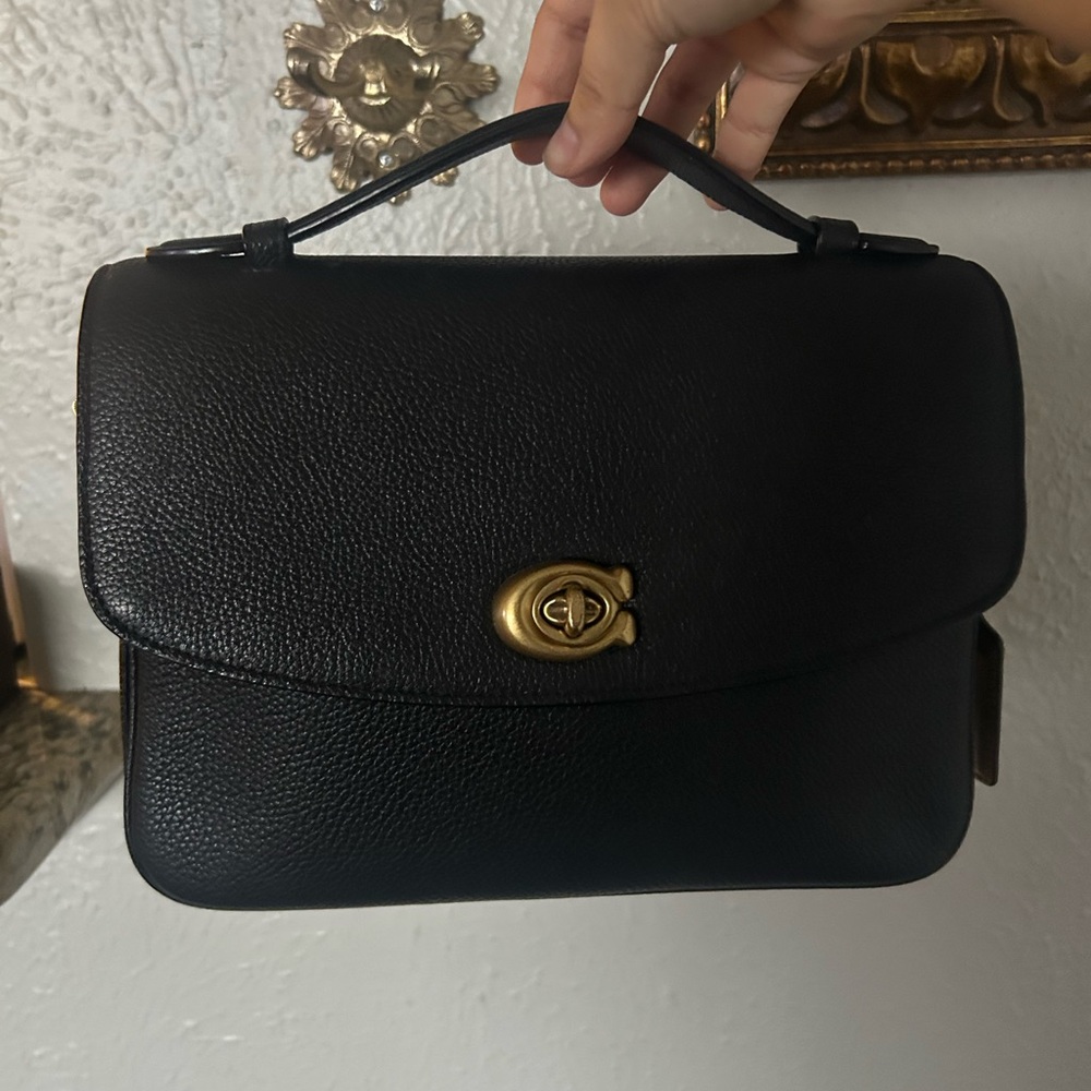 Coach Cassie Top Handle Black Pebbled Leather Convertible Bag